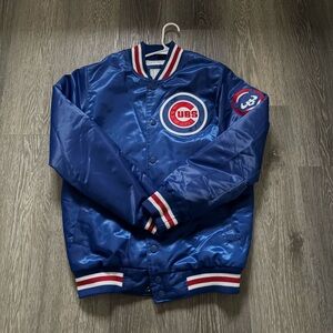 STARTER Blue Chicago Cubs Satin Puffer Jacket with Red & White Trim